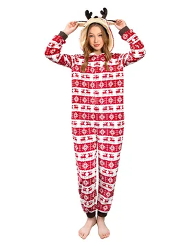 Unisex Adult Printed Christmas Elk Plush Onesie Pajamas Warm Home Sleepwear - Adult (Unisex) / S - OLAOLA - FashionsVida