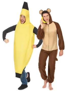 Affe und Banane-Paarkostüm für Erwachsene Karneval braun-gelb - BCI - FashionsVida