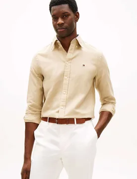 Regular Fit Linen Blend Shirt Stone male - Tommy hilfiger - FashionsVida