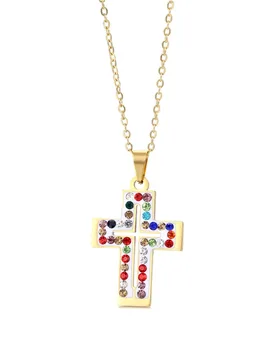 Trendy Small Tiny Multicolor Zirconia Jesus Cross Pendant Femme Gold Color Stainless Steel Faith Necklace for Woman Jewelry Gift - Aliexpress - FashionsVida