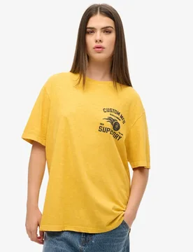 Superdry Damen Gelb und Schwarz Biker Oversize-T-Shirt mit Grafik, Größe: L - 39.99 - FashionsVida