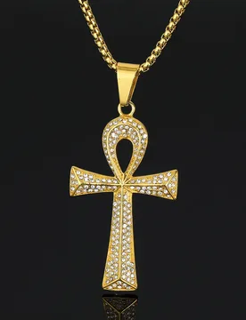 Egypt Zirconia Iced Out 3D Ankh Cross Pendant Man Gold Color Stainless Steel Zirconia Amulet Necklace For Woman Fashion Jewelry - Aliexpress - FashionsVida