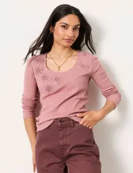 Pure Cotton Ribbed Appliqué Top Pink female