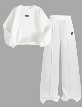 Conjunto de sudadera de manga larga con cuello redondo de moda minimalista versátil de mezclilla para niñas preadolescentes, uso en otoño/invierno/ - Shein - FashionsVida