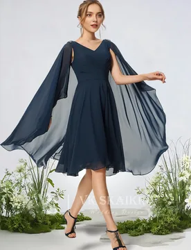 A Women V-Neck A-Line Chiffon Cocktail Dresses Prom Graduation Evening Gown Gold Birthday Party Dress Woman Wedding Guest Attire - Aliexpress - FashionsVida