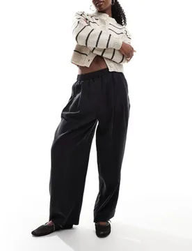 Womens Premium Casual Pull On Trousers With Pleat Detail In Washed Black - Size 4 Uk - ASOS DESIGN - FashionsVida