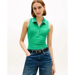Polo de mujer sin mangas con logo TH Script en el pecho