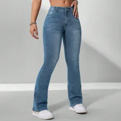 Jeans casuales ajustados de unicolor para mujer con bolsillos 32