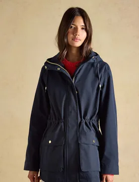Cotton Rich Waterproof Hooded Raincoat Navy female - Joules - FashionsVida