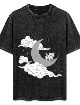 Moon and clouds with cat T-Shirt Running Gym Short Sleeve Sports Tee - Aliexpress - FashionsVida