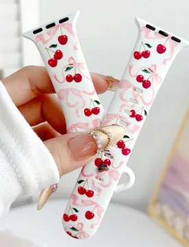 Pieza Correa de reloj de silicona con estampado de lazo de cereza, compatible con Apple Watch de 38mm, 40mm, 41mm, 42mm, 44mm, 45mm, 49mm (S10 42mm) ( - Shein - FashionsVida