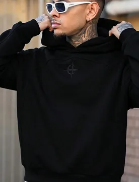 Sudadera con capucha casual de parches dobles para hombres, ropa urbana, holgada, gráfica, a juego, amigos, amo a mi novio, estilo callejero, parejas - Shein - FashionsVida
