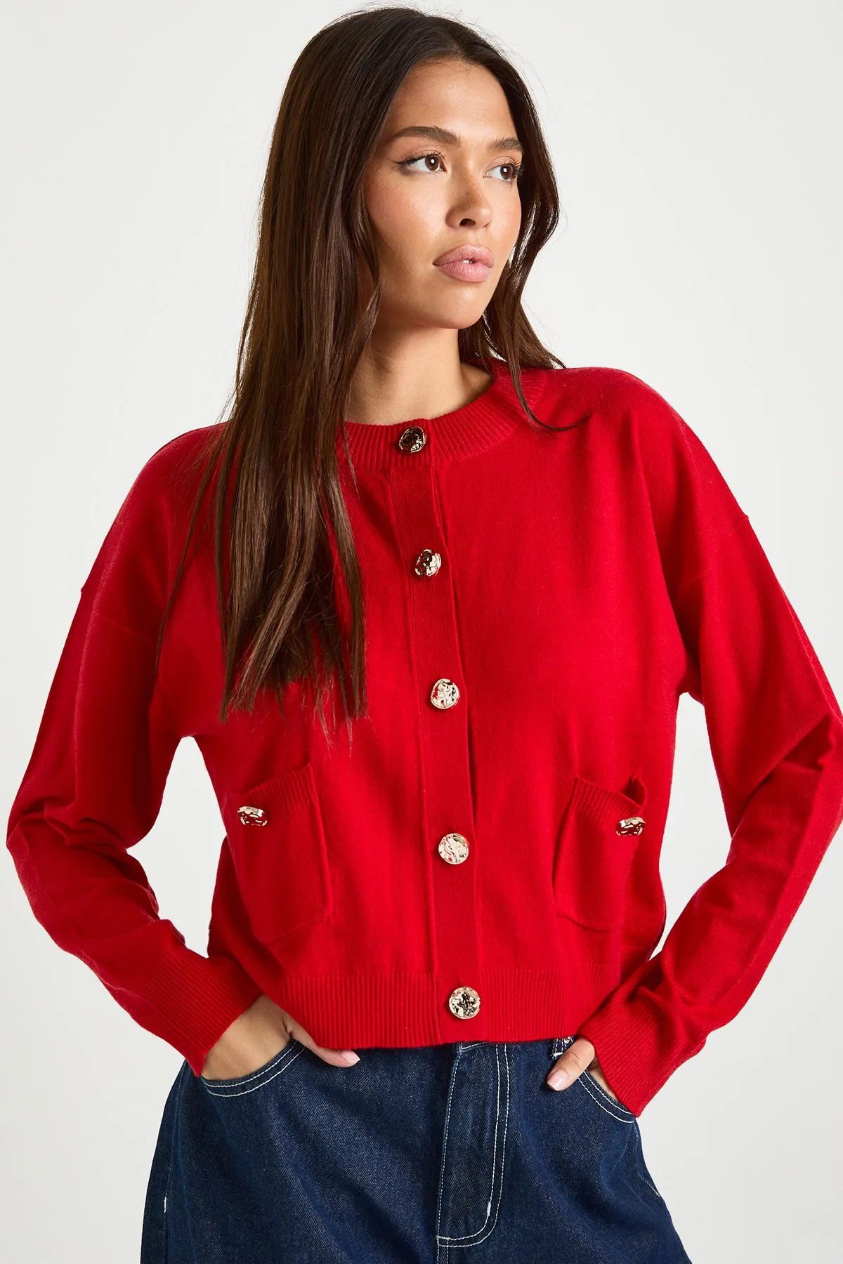 Womens Rib Knit Button Cardigan - Red Viscose - Size Small - Boohoo - FashionsVida