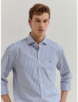 Camisa de hombre de algodón a rayas de corte regular - Lion of Porches - FashionsVida