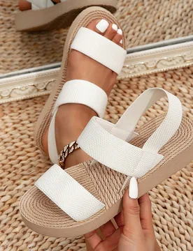 Sandalias de plataforma de estilo británico casual, dulce y lindo para mujeres, adecuadas para vestidos, citas, playas, bodas, picnics, en blanco, be - Shein - FashionsVida