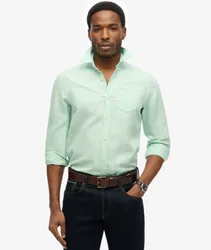 Superdry Herren Baumwoll-leinen-hemd mit Langen Ärmeln Green - Größe: XL