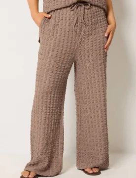 Women's Bubble Textured Wide Leg Trousers in Light Brown Size: 20R - Light Brown - Size: 20R - Yours - FashionsVida