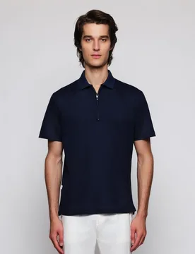 Polo de hombre manga corta con cremallera sin bolsillo - Mirto - FashionsVida