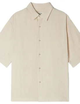 Camisa de lino de hombre plisada cuello italiano - sandro - FashionsVida