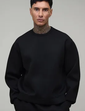 Herren Großes Übergroßes Kastenförmiges Rundhals-Scuba-Sweatshirt Black Größe Small - boohooMAN - FashionsVida