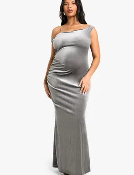 Womens Plus Velvet Asymmetric Ruched Maxi Dress - Grey - Size 22 Uk - Boohoo - FashionsVida