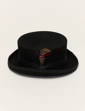Unisex Black Wool Short Crown Feather Top Hat Size: 2XL - Black - Size: 2XL - Liquorish - FashionsVida