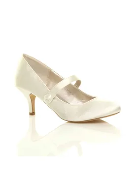 Women's Mid Heel Mary Jane Court Shoes in Ivory Size: 6 - Ivory - Size: 6 - Ajvani - FashionsVida