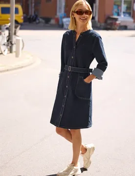 Street One Kniefreies Denim Kleid mit Split Neck female Blau - Street One Studio - FashionsVida