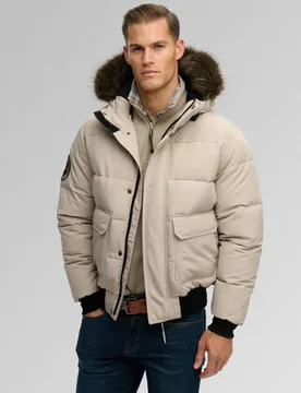 Superdry Herren Everest Bomberjacke mit Kapuze Cream - Größe: M - 179.99 - FashionsVida