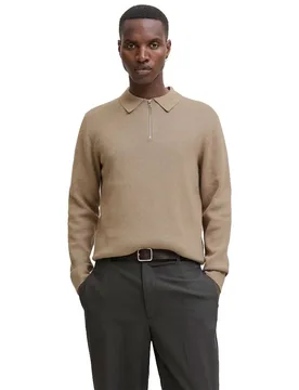 Pull à Demi-zip Milano Stitch Greige / Detail Melange XL - Jack & jones - FashionsVida