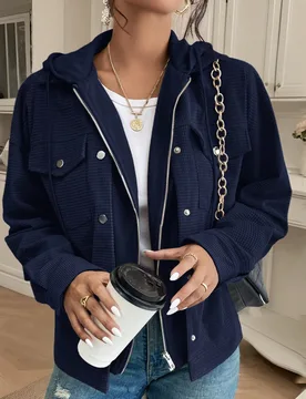 Chaqueta con capucha de unicolor casual para mujer, otoño S - Shein - FashionsVida
