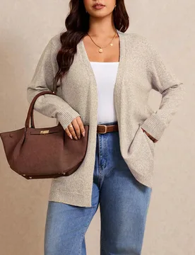 Cardigan de talla grande para mujer, unicolor, casual, versátil, para uso diario, invierno 1XL - Shein - FashionsVida