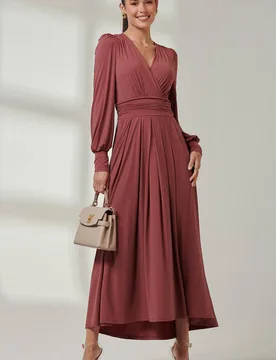 Women's Long Sleeve Super Soft Jersey Maxi Dress in Red Size: 10 - Red - Size: 10 - Jolie Moi - FashionsVida