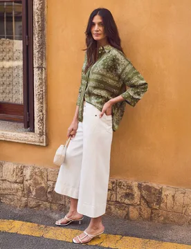 Denim Wide Leg Cropped Culottes White female - RO&ZO - FashionsVida