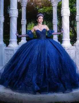Navy Blue Shiny Ball Gown Quinceanera Dresses Beading Crystal Tiered Tull Corset Off The Shoulder Sweet 16 Dress vestidos 15 de - Aliexpress - FashionsVida