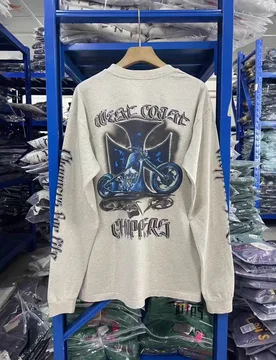 Weat Coast Choppers 26SS "Smoke Bike Limited Edition" Washed Vintage Style Multi-Purpose Long-Sleeved T-Shirt - Aliexpress - FashionsVida