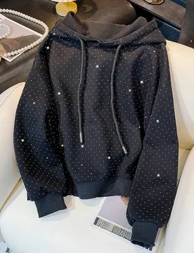 Sudadera con capucha de manga larga con adornos de strass brillantes para mujer, sudadera de otoño/invierno XS - Shein - FashionsVida