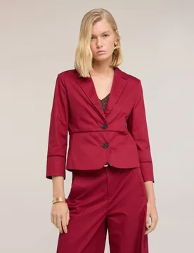 Blazer de mujer de sarga de algodón con ajouré modelo entallado con cierre de dos botones - Motivi - FashionsVida
