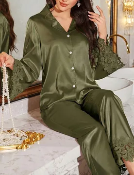 Piezas Conjunto de ropa de dormir de lujo con adorno de encaje para mujer - Shein - FashionsVida