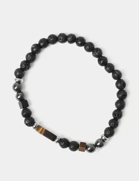 Natural Stone Stretch Bracelet Black male - M&S - FashionsVida