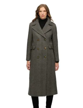 Cappotto Double Breasted Wool Ivory / Black Herringbone M - Superdry - FashionsVida
