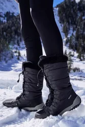Snowflake' Womens Long Snow Boots Faux Fur Waterproof Breathable Winter Shoes Black Textile - Size Uk 4
