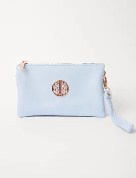 Detailed Zip Up Purse With Detachable Strap - ONE / DENIM BLUE - Blue Vanilla - FashionsVida