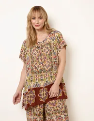 Paisley Print Embellished Tie Front Top - L / MULTI - female