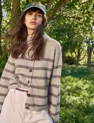 Striped Funnel Neck Cardigan Natural Mix female