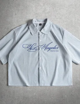 Camisa casual de uso diario de solapa única con estampado de rayas y letras para hombres - Shein - FashionsVida