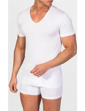 Camiseta interior de hombre de hilo de Escocia de manga corta y cuello de pico - ZD - FashionsVida