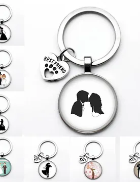 Very Romantic Cartoon Bride And Groom Keychain Wedding Jewelry Gift Glass Cabochon Art Picture 25mm Handmade Keychain Metal Key - Aliexpress - FashionsVida