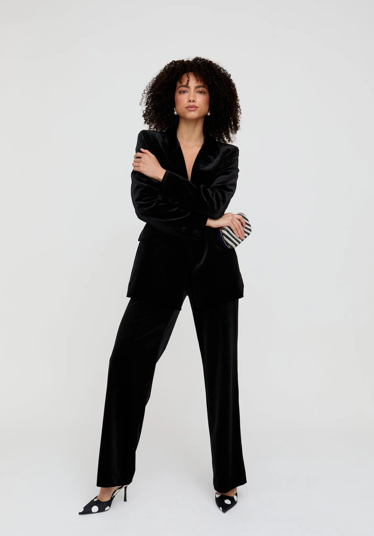 Valerie Straight Leg Velvet Trouser In Black - 8 - Lily and Lionel London Limited - FashionsVida