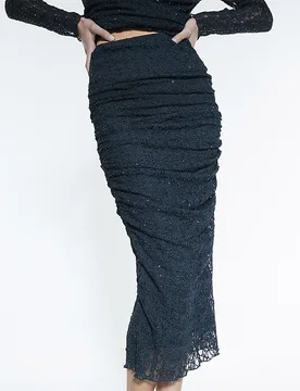 Womens Midi Skirt Green Hotfix Embellished Lace - Dark Green - Size Small - River Island - FashionsVida